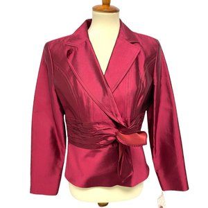 Allen by A.B.S Women's Collared V-Neck Burgundy Silk Blazer Size 6